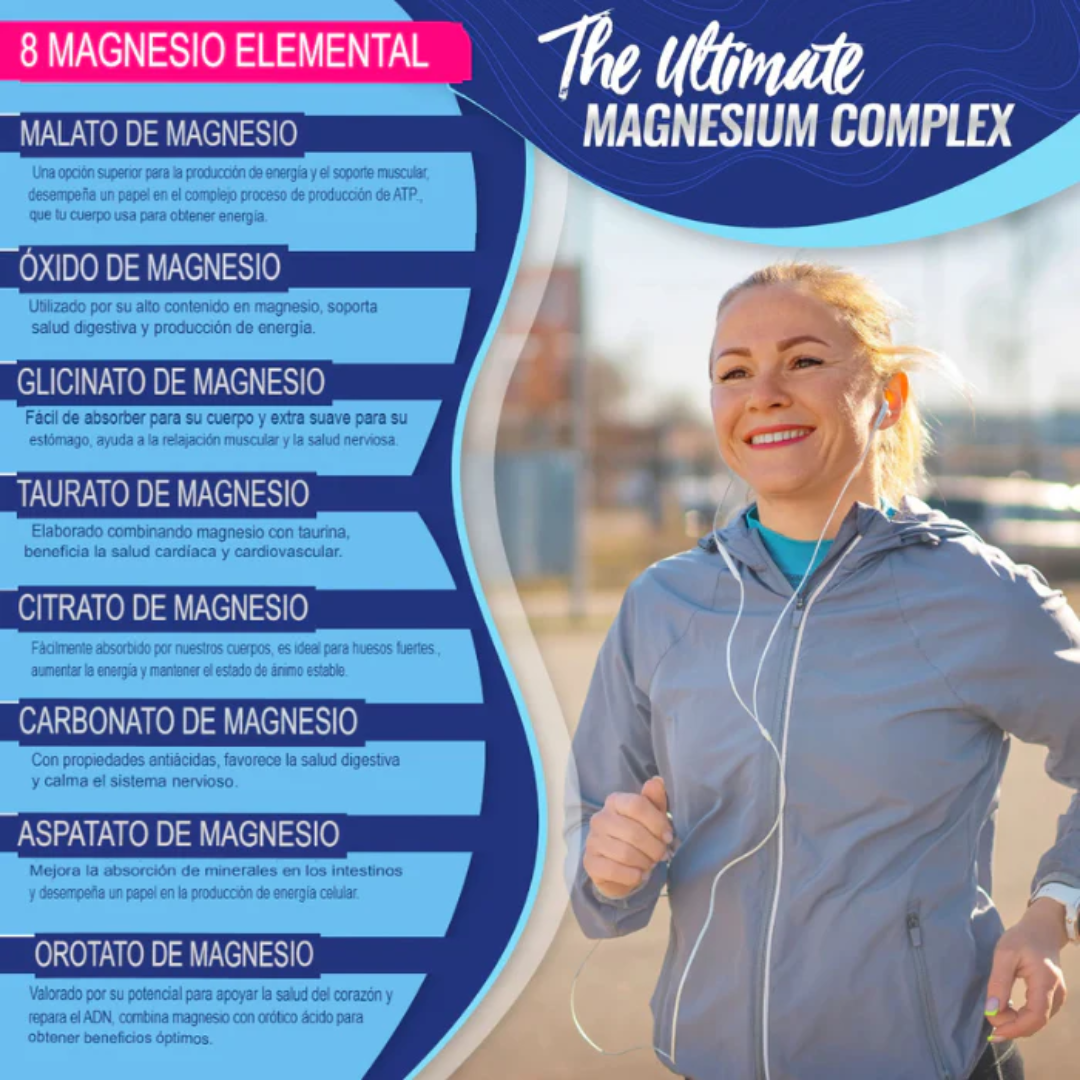 Magnesio Complex™ – 8 en 1 para tu salud y energía diaria. 90uds